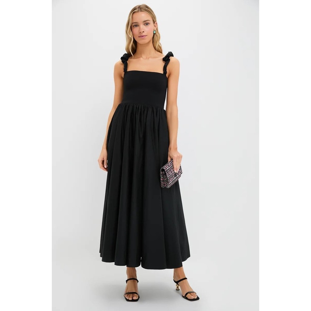 Tuckernuck Pomander Place Black Mixed Media Adela Gown Small Ruffle Strap NWT